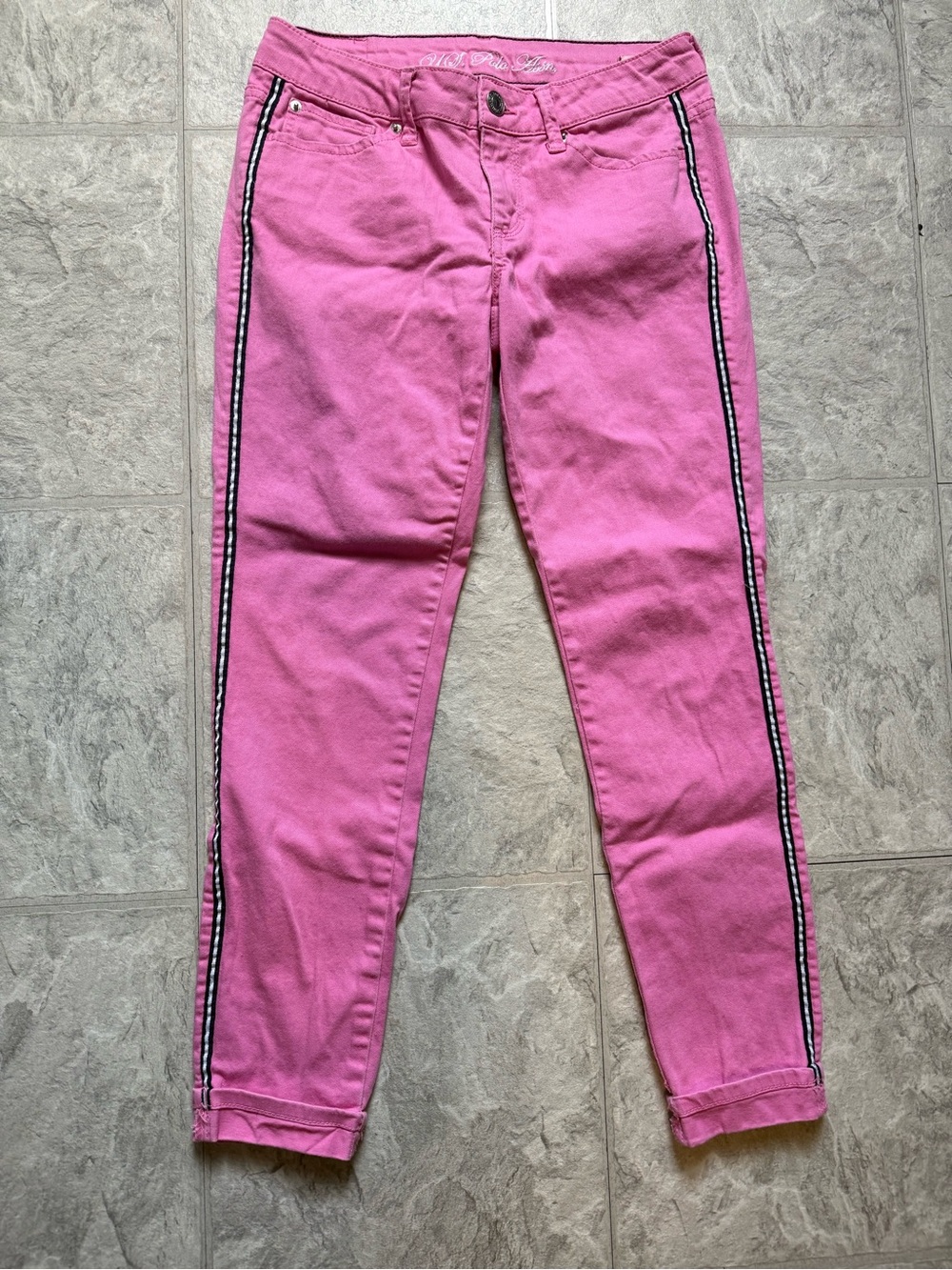 U.S. Polo Assn. Pink Skinny Jeans with Black & White Side Stripes